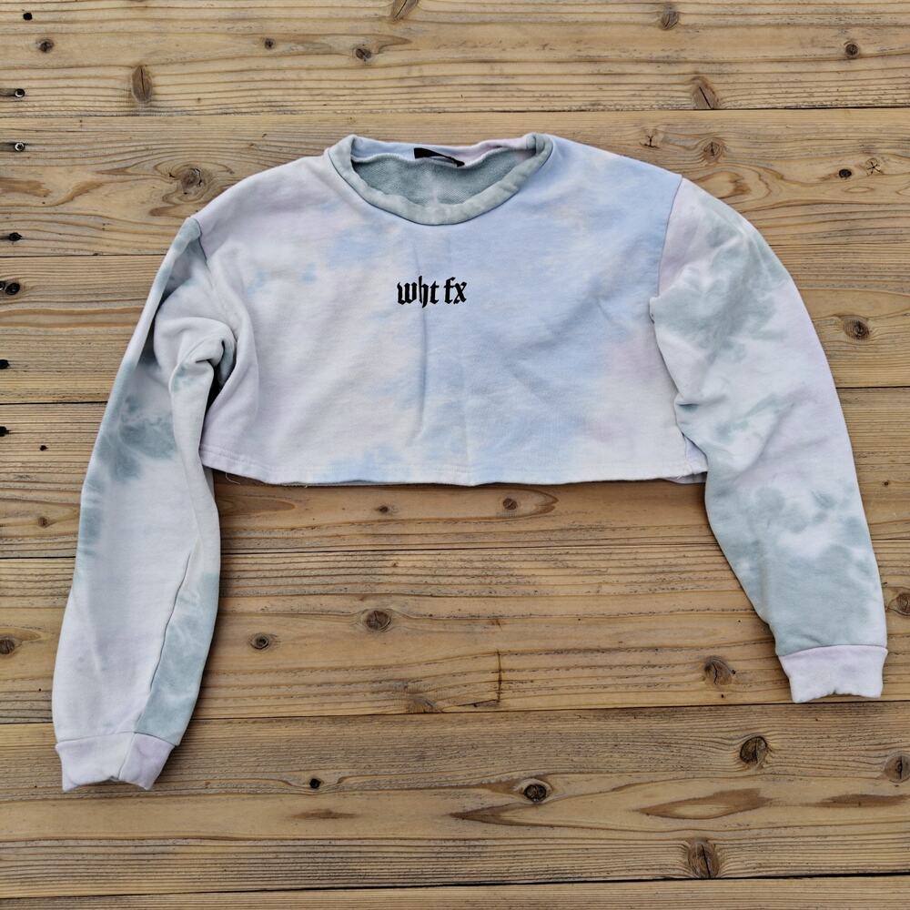 White Fox Women's Size Small Faded Tie Dye Cropped Sweater Pullover WHT FX
